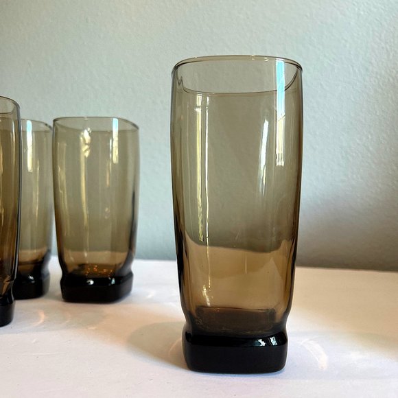 Set of Four MCM Libbey Carrington Tawny Smoke Brown Square Highball Tumblers - Picture 1 of 8